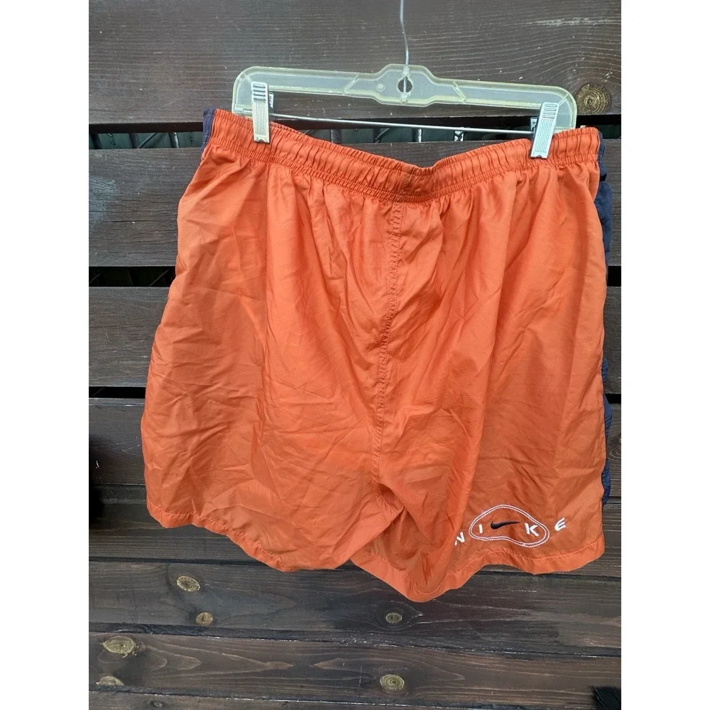Vtg Y2K Orange Nike Shorts Black Tag Spell Out  Swoosh Nylon ‎ Mesh Lined 2XL